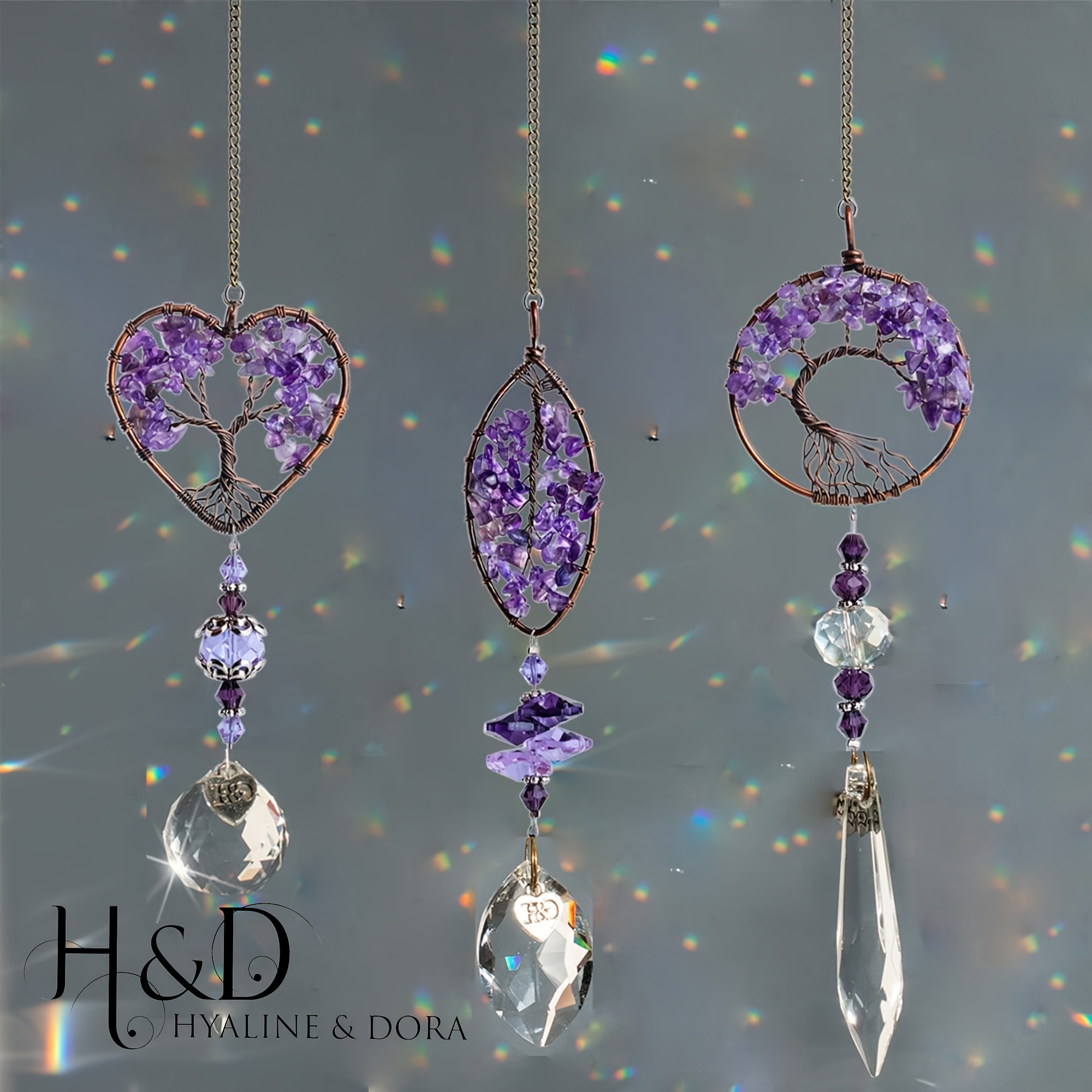 

H&d Hyaline& 3pcs Crystal Suncatcher Fantasy Of Life Hanging Crystal Pendant Decor For Window Wedding