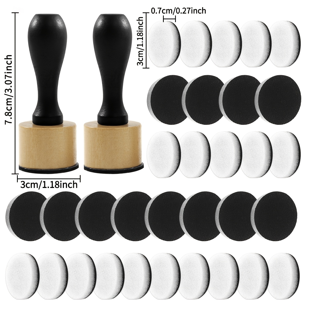 TEMU Vente en gros de kit d'outils de mélange d'encre à manche en bois, 2 mini outils de revêtement ronds et 32 tampons en mousse , mélangeurs ronds