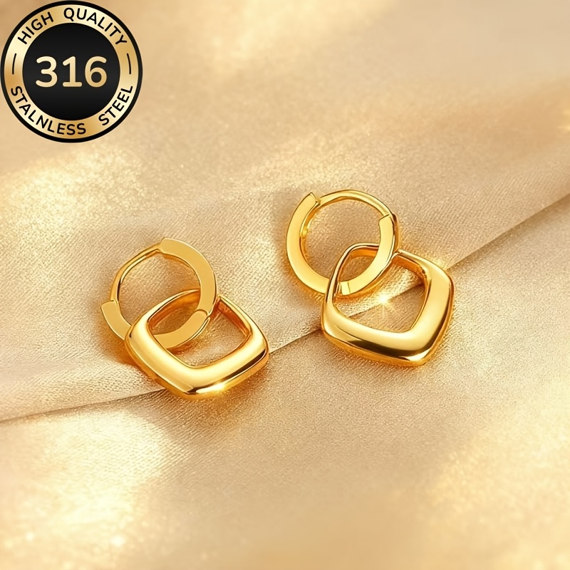 Women's 18K Gold Plated Stainless Steel Geometric Square Earrings