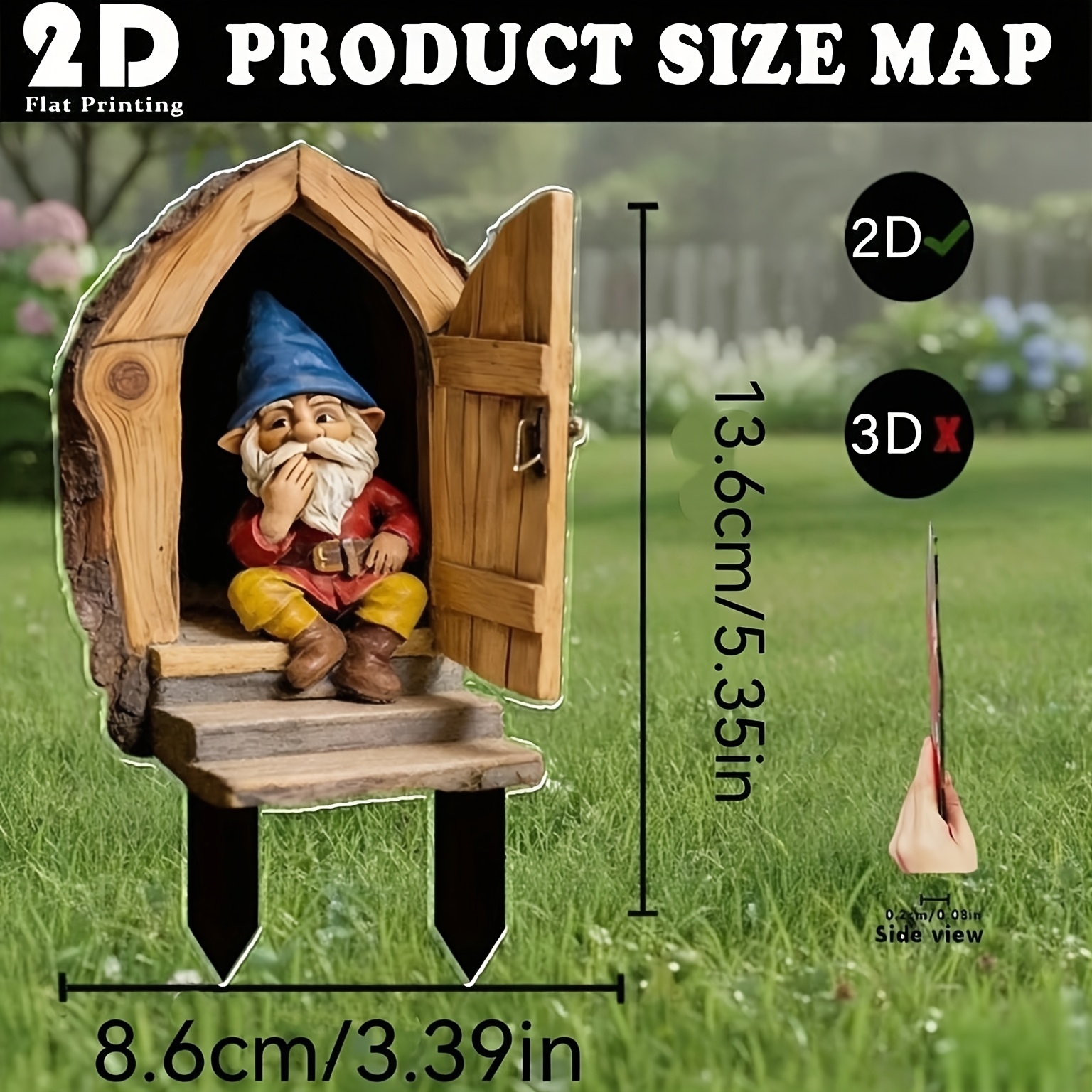 TEMU 2d Flat, [2d Flat] 1pc, A Gift Suitable For All , 2d Flat Elf Door Garden Decoration , Outdoor Courtyard Garden Lawn Decorative Ornament, Garden
