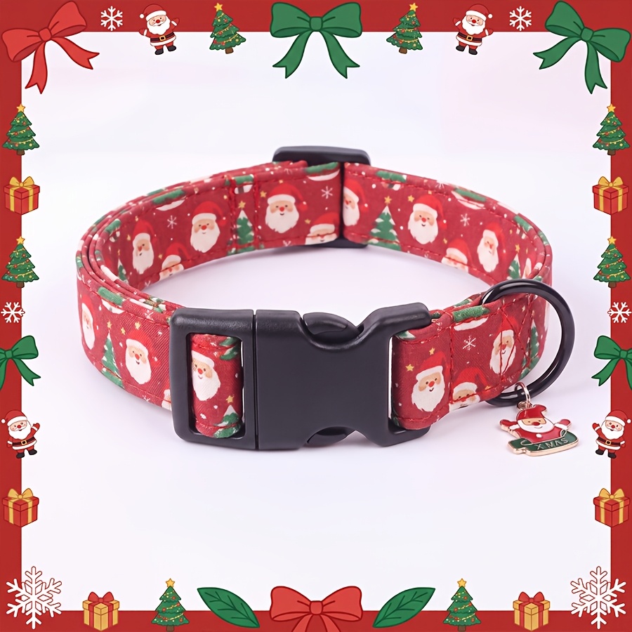 TEMU Adjustable Red Vintage Santa Claus Print Pet Collar - Quick-release Suitable For Small To Medium , Lightweight Comfortable Dog Neck Collar With