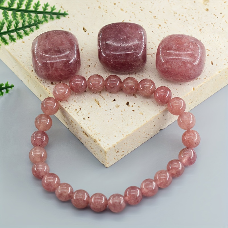 

Elegant Strawberry Quartz Stretch Bracelet - Natural Stone Charm Beads, Unisex, Perfect For Daily Wear & Special Occasions, Ideal Valentine's Gift