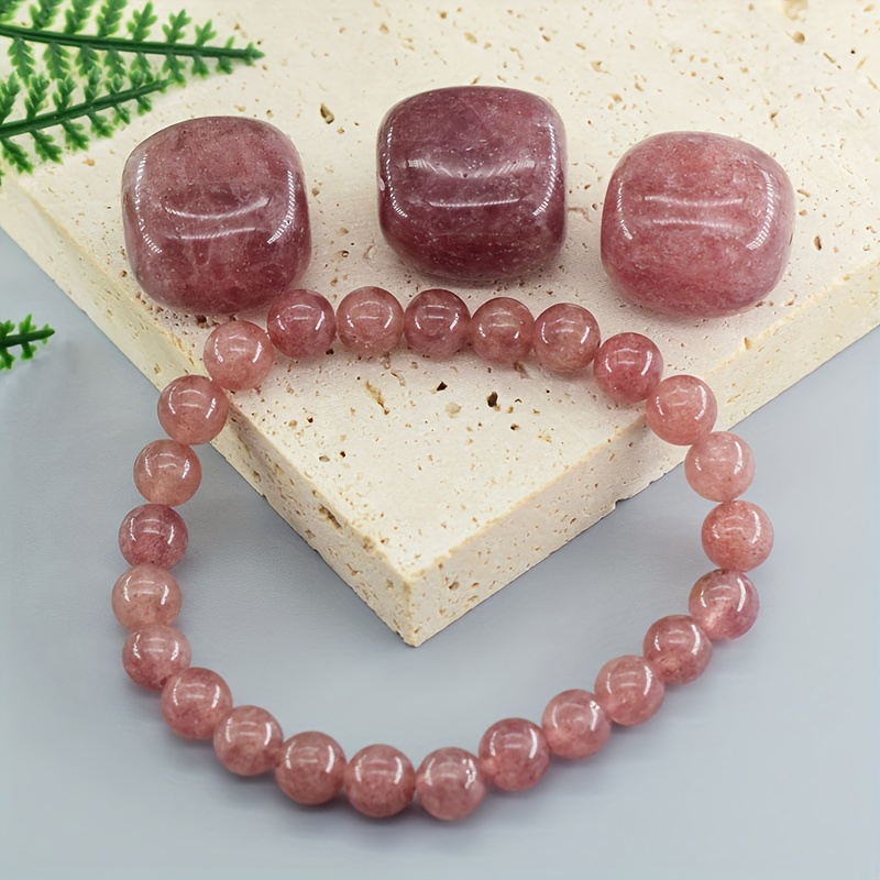 

Elegant Strawberry Quartz Stretch Bracelet - Natural Stone Charm Beads, Fashion Accessory For Casual Attire & Special Occasions