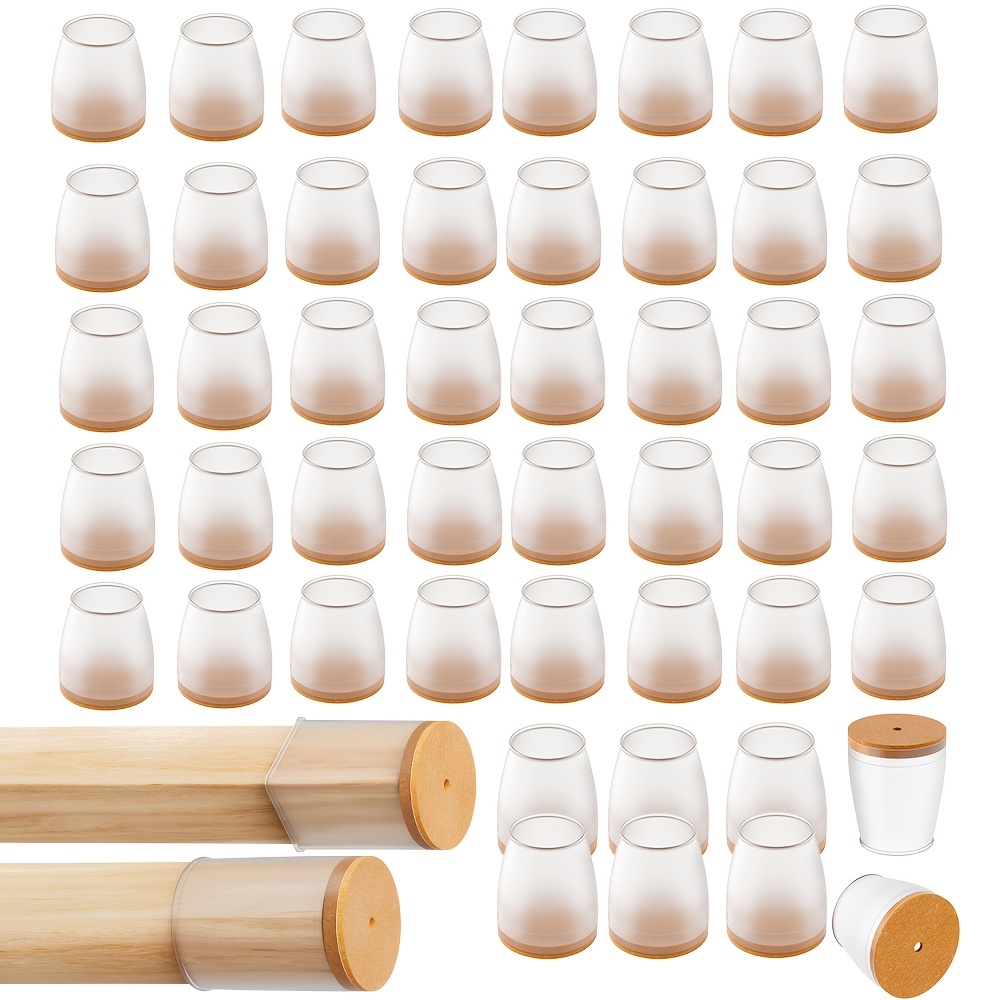 TEMU Ensemble de 48 pièces de protections transparentes en silicone pour pieds de chaise avec base en feutre intégrée, antidérapantes et résistantes