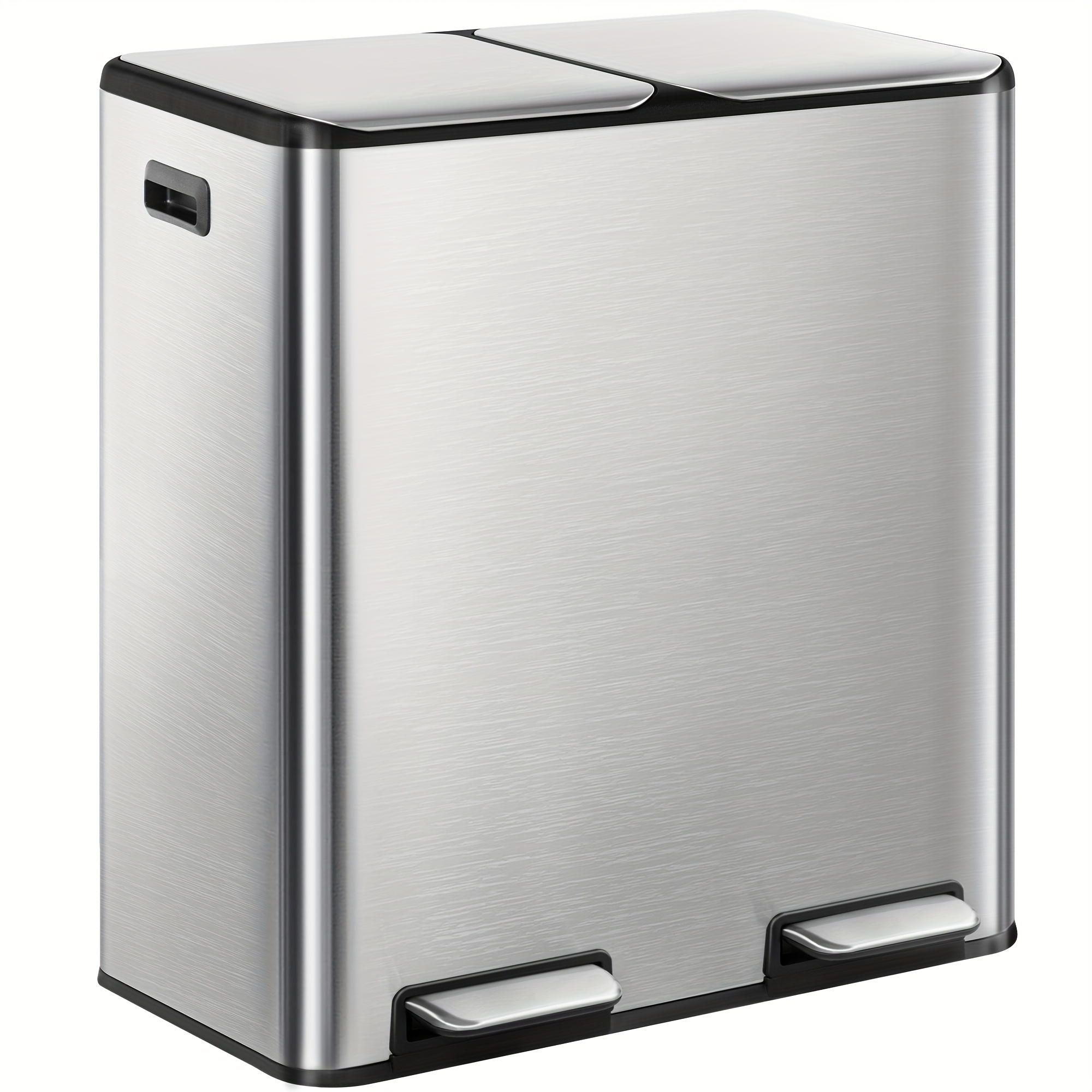 Rubbish Bin, Kitchen Pedal Bin, 60l ( 2 X 30 L ), Stainless Steel Waste Sorting System, Silent Slow Lid Closure, With 15 Bags, Silver