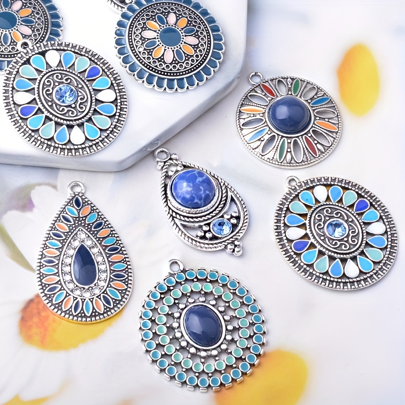 E-shop 12-tlg. Bestseller Dunkelblaue Serie Böhmische Anhänger DIY Ohrring-Anhänger-Set Schmuckzubehör