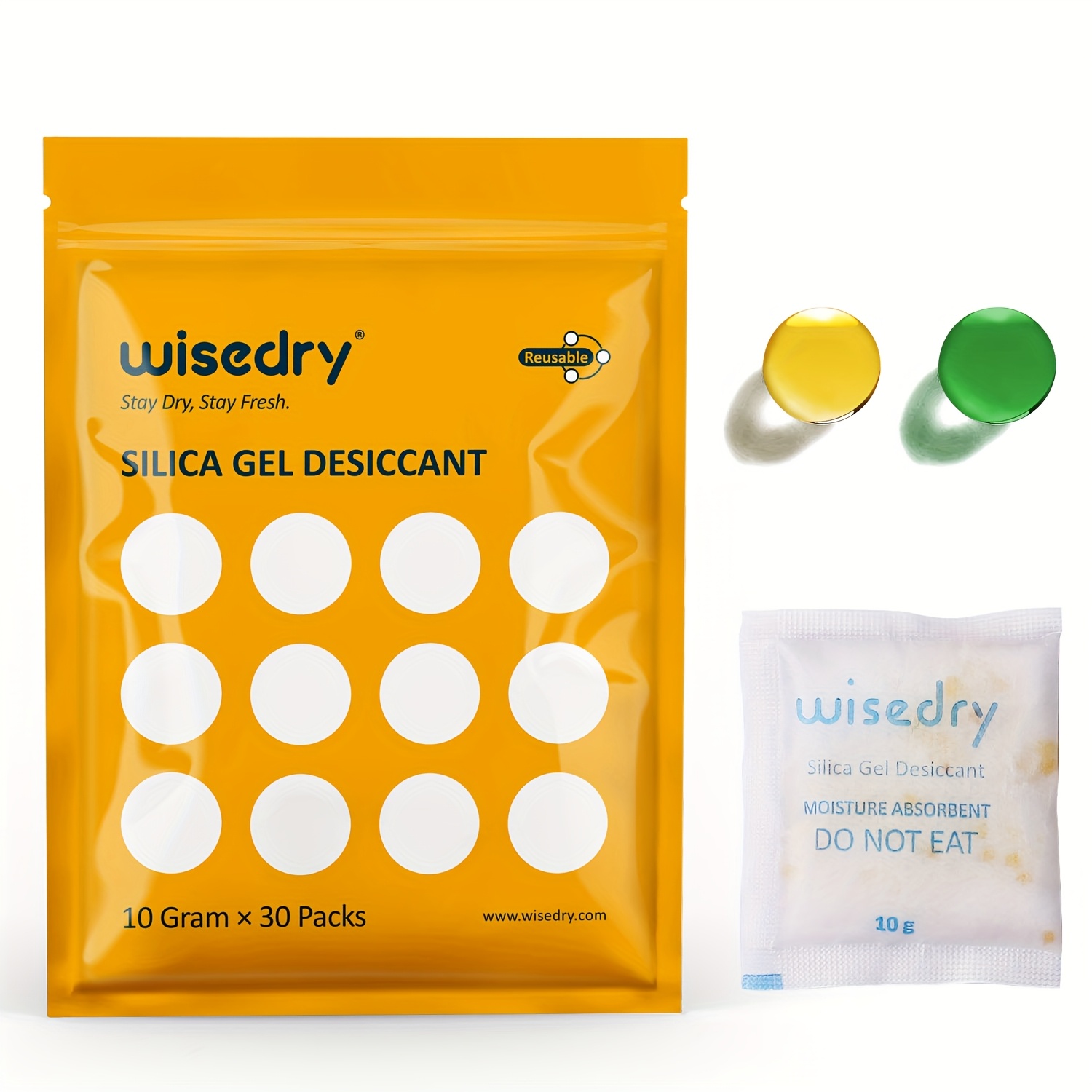E-shop Wisedry 10g x 30 Packungen Silica Gel Sachets Beutel mit Orangenperlen Feuchtigkeitsanzeige Trockenmittel Packs Feuchtigkeitsabsorber zur