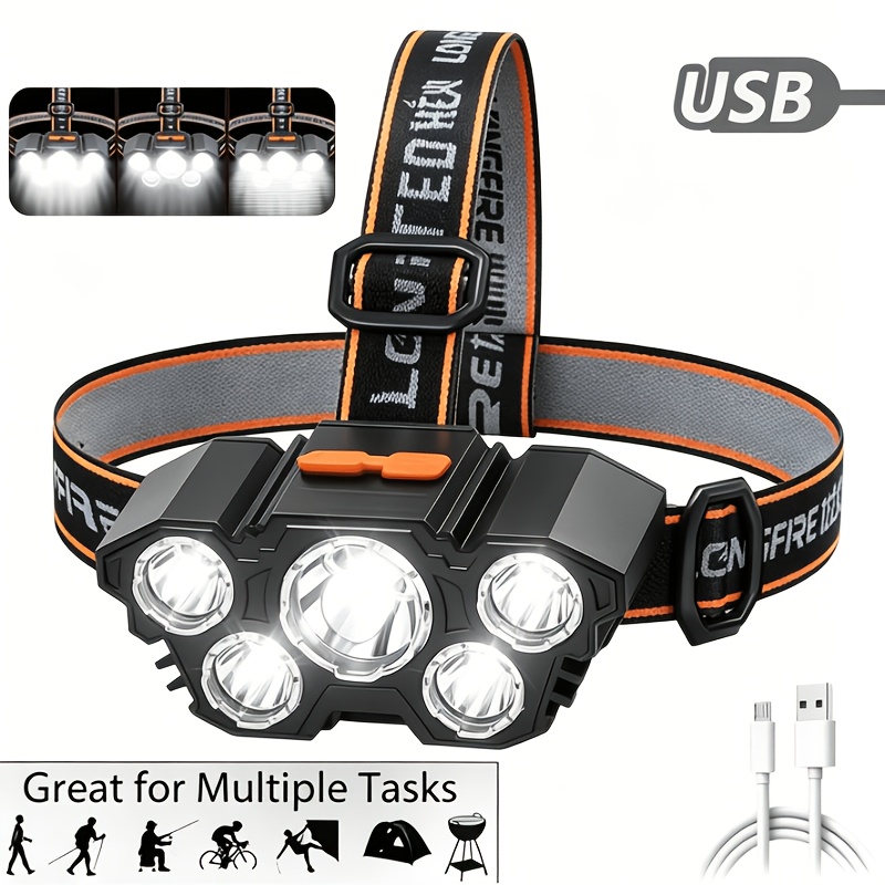 1 unit of the 5led rechargeable headlight usb fast charging lightweight work light 3   suitable for walking fishing outdoor activities emergency   protection class ip44