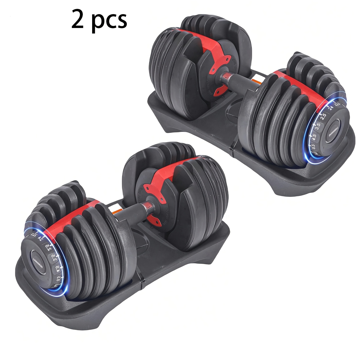 Par 5-v-1 hitro nastavljivih uteži, 1-sekundno nastavljive teže od 2,5 kg do 24 kg, prostorsko varčna zasnova za dviganje uteži, domače