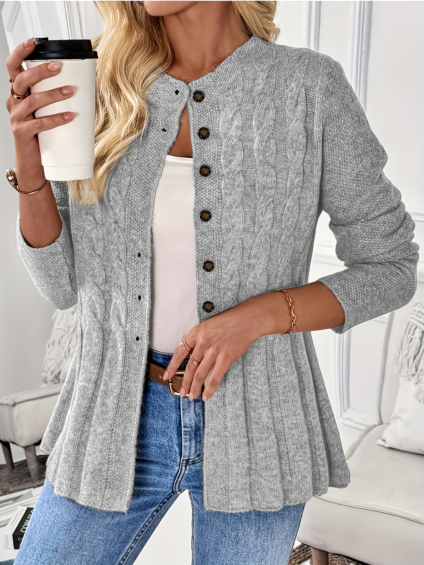 item picture womens elegant cardigan soft sweater like jacket button front closure chic   outerwear for fall winter everyday formal events womens sweater winter clothing casual wear stylish knitwear  