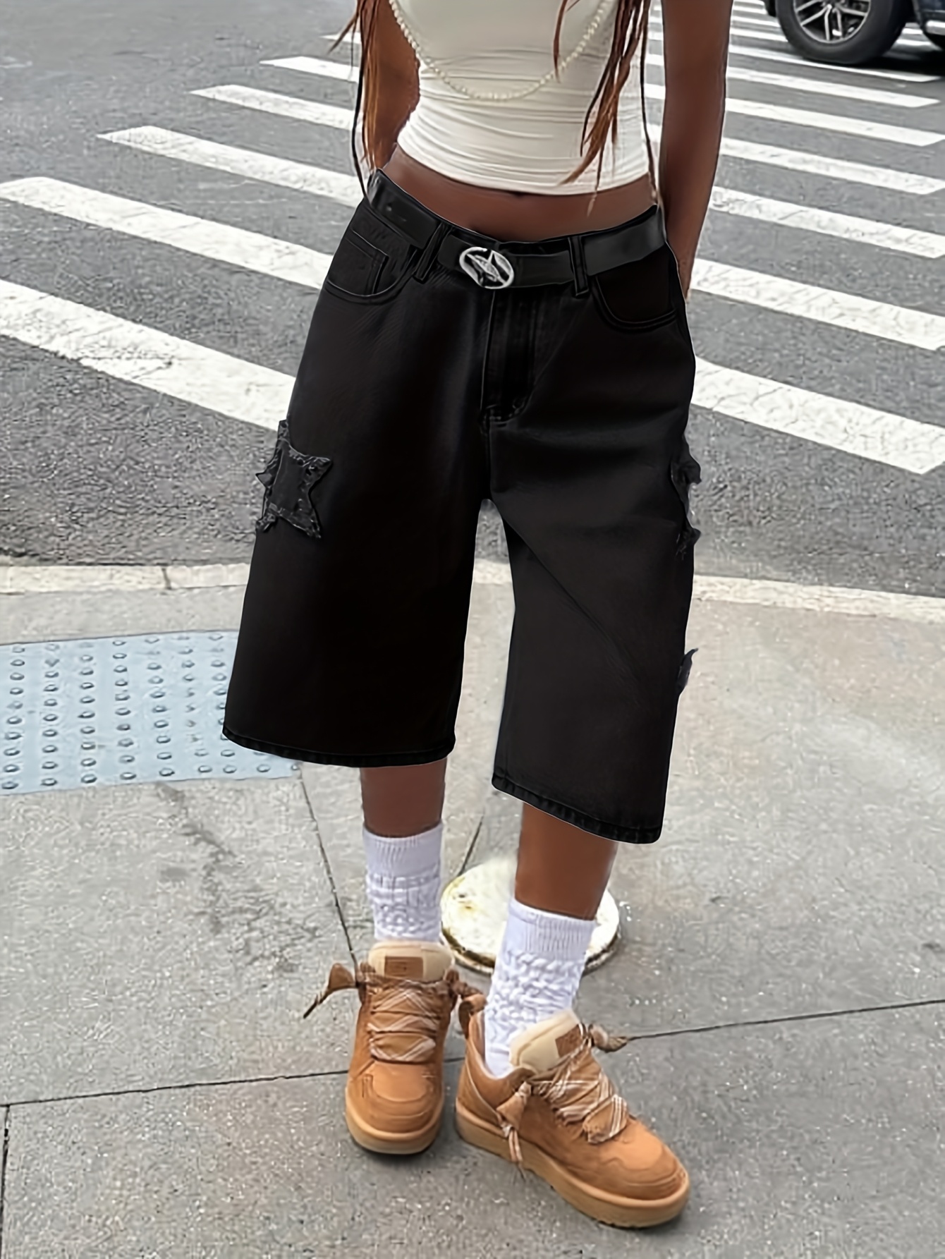 25aw star embroidered loose bermuda shorts - Temu Canada