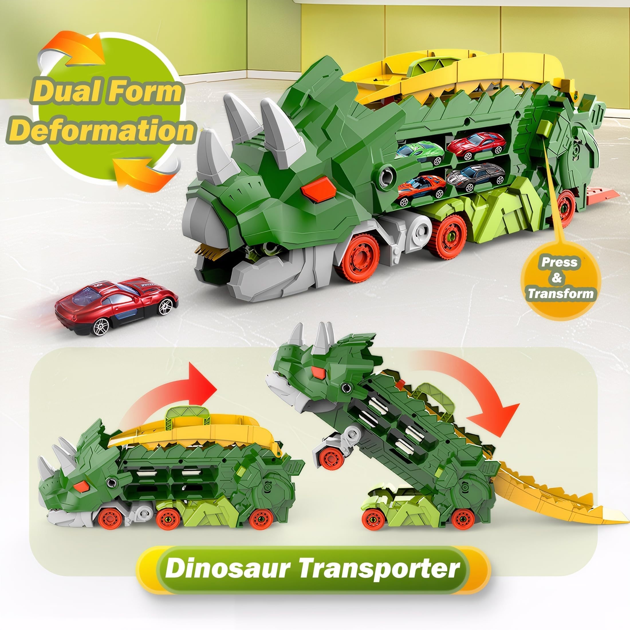  dinosaur transformer track toy car launcher alloy mini vehicles childrens slide engineering vehicle manual push operation mode toy trucks details 2