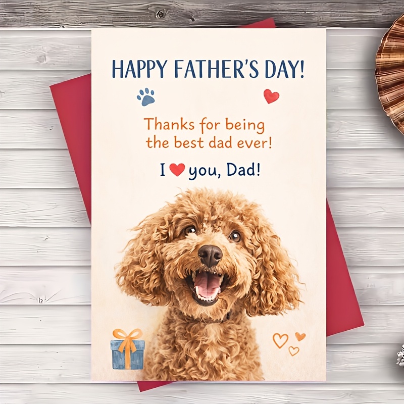TEMU 1 Envelope And 1 Greeting Cardfathers Day Dog Theme Greeting Card For Dad From Lovers Cute Poodle Design Message For Husband Grandfather Gift