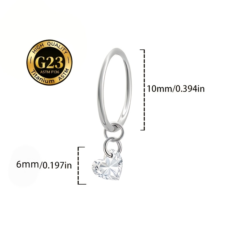 Women's Heart-shaped Drop Nose Ring with Hypoallergenic Clasp