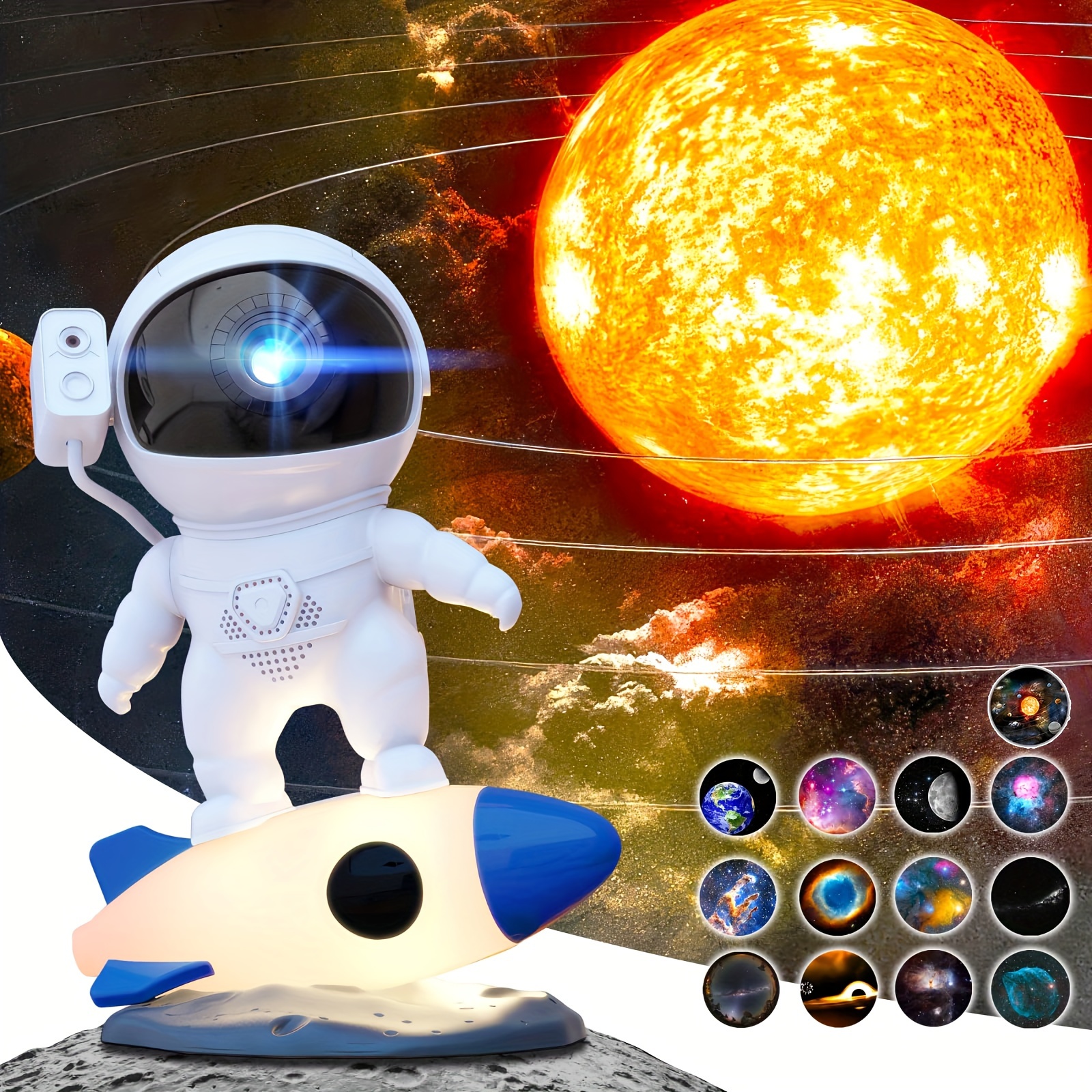 

1pc 360° Adjustable Rocket Astronaut Star Projector, Nebula Projector With 13 Unique Film Discs, Rocket Night Light With 10 Colors For Room Decor