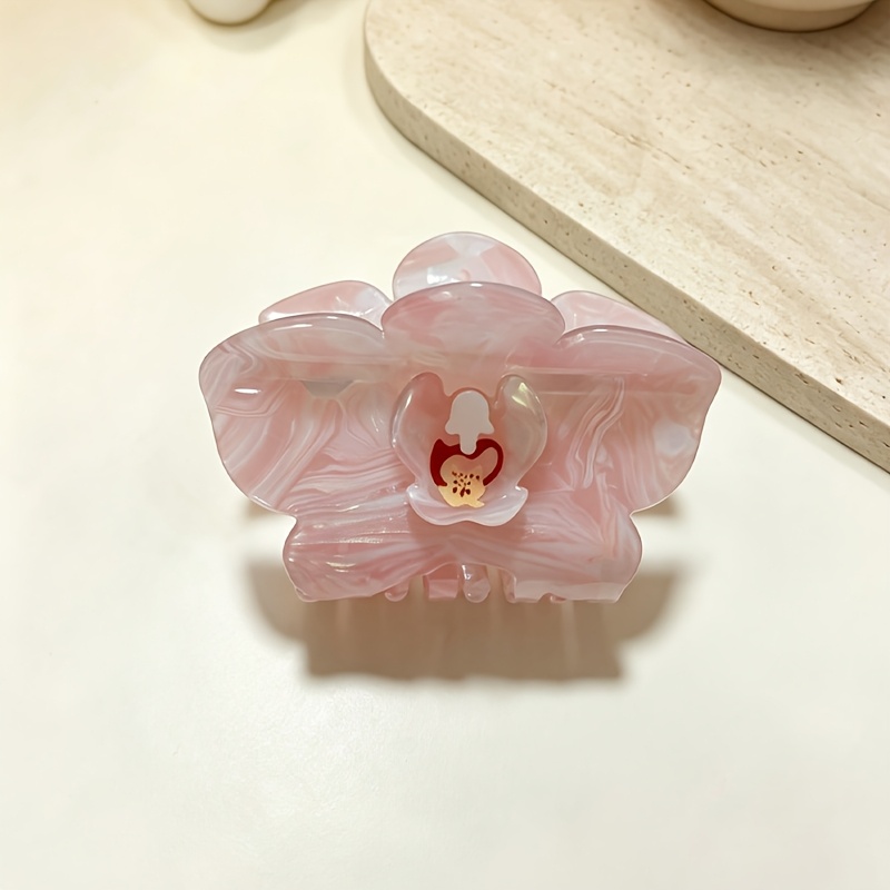 TEMU 1pc Pink Iridescent Pearlescent Phalaenopsis Acetate Claw Clip, Gentle Girly Large Shark Clip, Versatile Commuter Updo Hair Accessory, Everyday