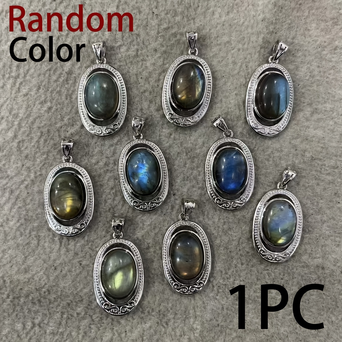 TEMU 1pc Random Vintage Bohemian Natural Stone Pendant For Men And Women Labradorite Pendant With Iridescent Hues For Jewelry Making, Necklace,