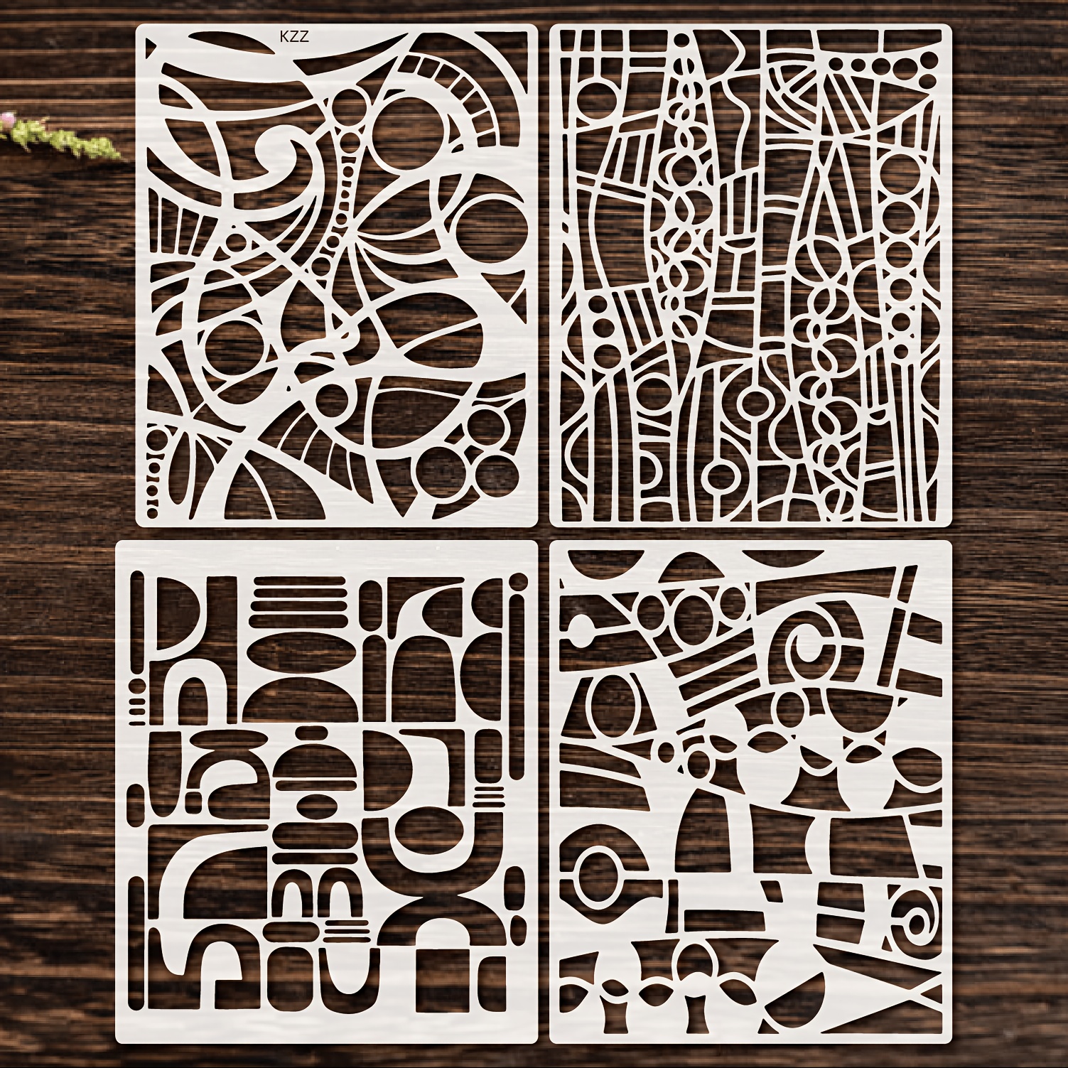 Kzz 4-pack Abstract Pattern Painting Stencils 7.87 X 9.84 Inch, Reusable Templates For Diy Home Decor, Art, Canvas, Walls, Fabric - Durable Crafting Stencil Set