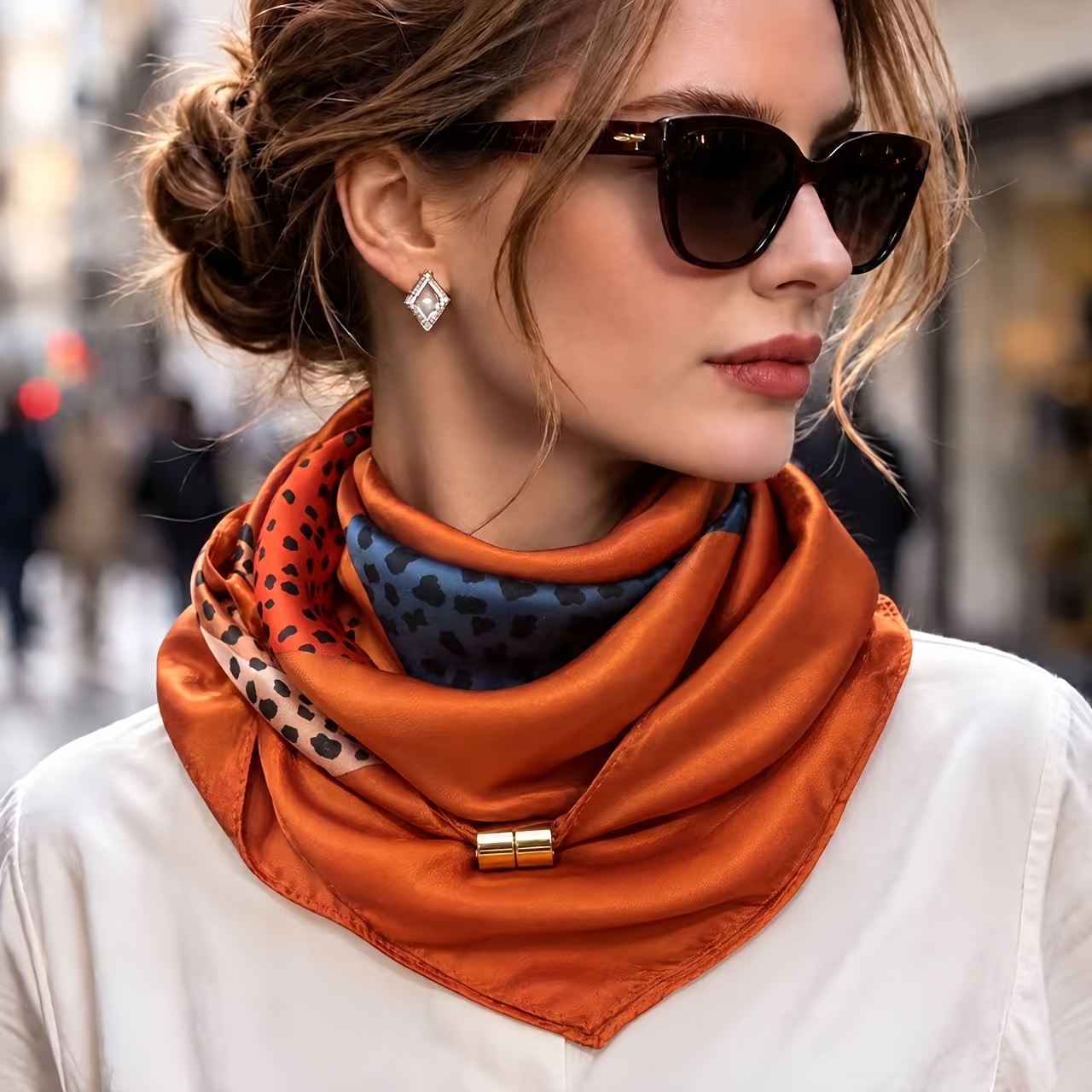 TEMU Nouveau foulard élégant de style français, foulard imprimé polyvalent, cache-col bohème, style navetteur avec classe, cache-col polyvalent haut