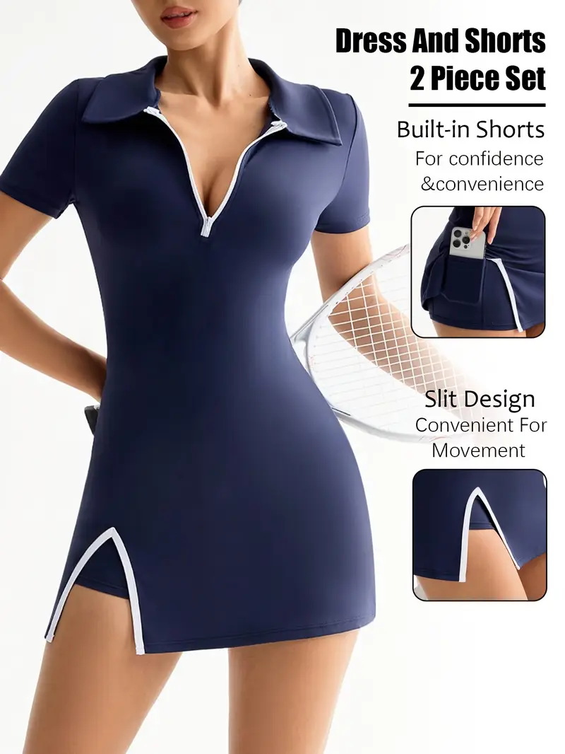 Fashionable Fitted Dress with Built-In Shorts for Outdoor Sports Like Tennis And Golf Fashionable Fitted Dress with Built-In Shorts for Outdoor Sports Like Tennis And Golf