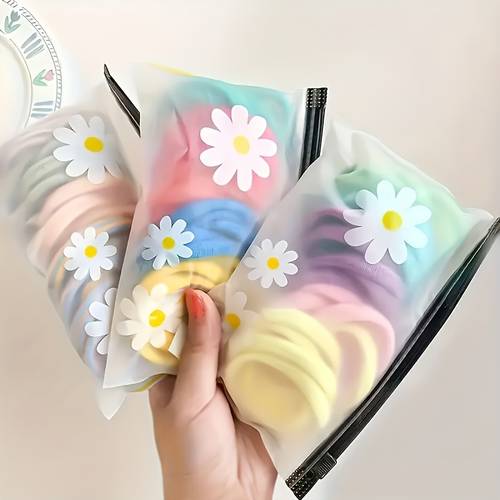 10 adorables bolsas con cremallera de margarita - pvc y para bolsas de almacenamiento cosméticos y de viaje, con cierre , correa ajustable y diseño floral, perfectas para guardar cosméticos, aditivos para el cabello y joyas, así como para viajar