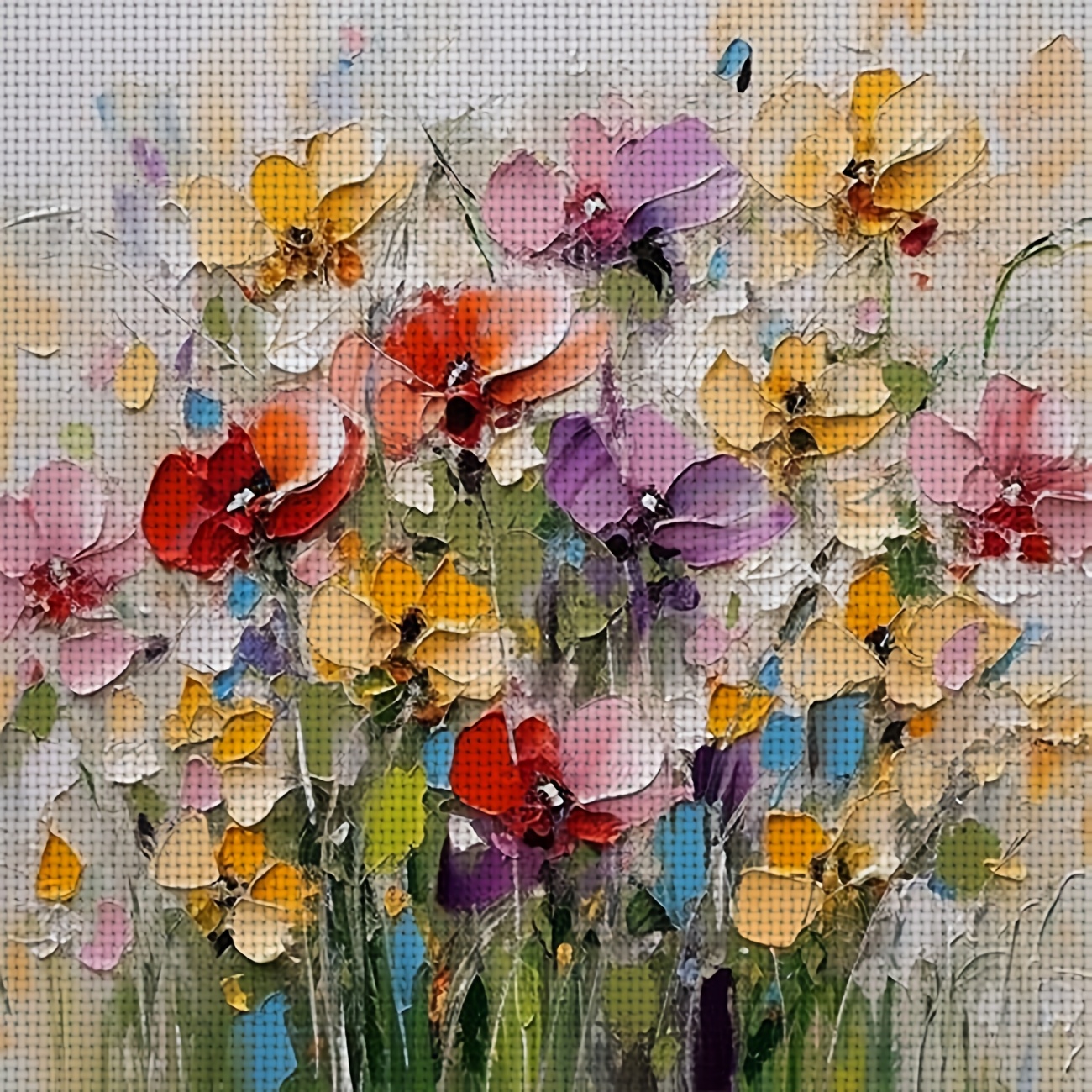 Floral Oil Painting Design Cross-Stitch Kit, Perfect for Beginners