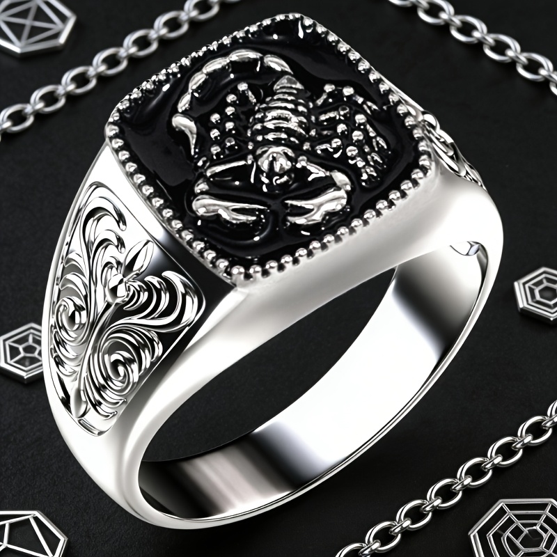 TEMU Vintage Gothic Skorpionring für Damen & Herren – Emaille gravierter filigraner Skorpion-Schmuck als Geschenk, K-beschichtet für Halloween,