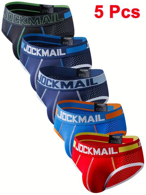5 stuks gemengde laag-taille mesh stof herenondergoed ademend sport driehoek broek dagelijkse casual ondergoed blok ontwerp onderbroeken