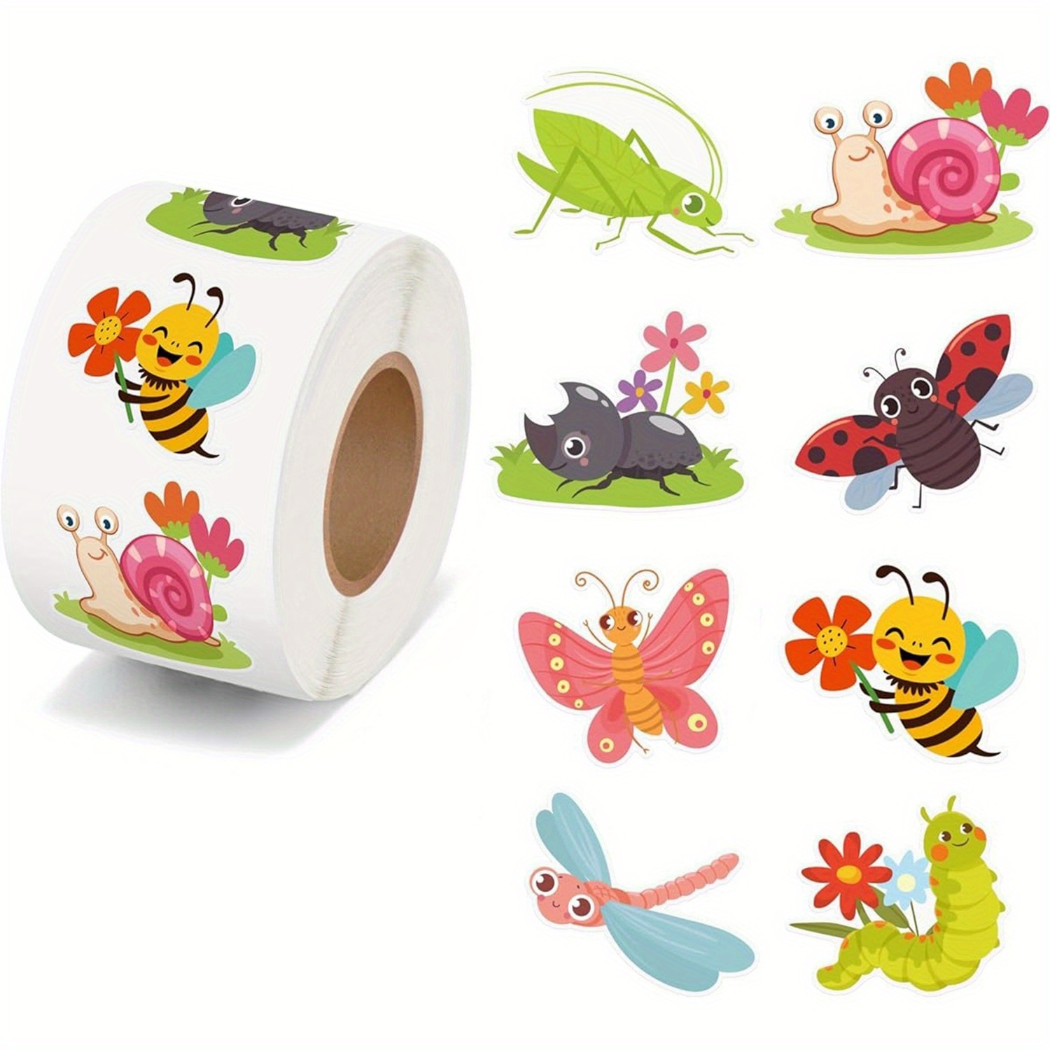 Image of 500 Stickers Per Roll Featuring Bees, Snails, Butterflies, Dragonflies, Flowers, And Plants For Decoration And Sealing, Thank You Sticker, Sticker For Teacher, School Supplies, Scrapbooking Supplies