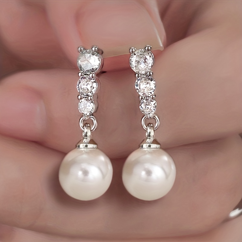 TEMU Pendientes colgantes elegantes con incrustaciones de circonita sintética para mujer, pendientes clásicos con incrustaciones de circonita