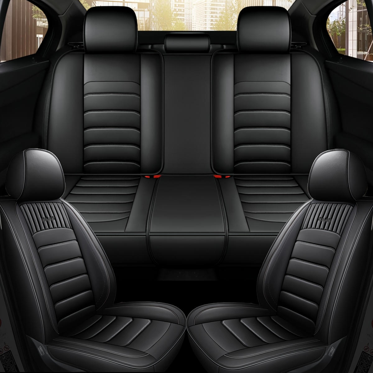TEMU 1/5-seater Full Pu Leather Universal Car Seat Cover Set In 4 Colors, Simple And Comfortable Design For 5 Seats