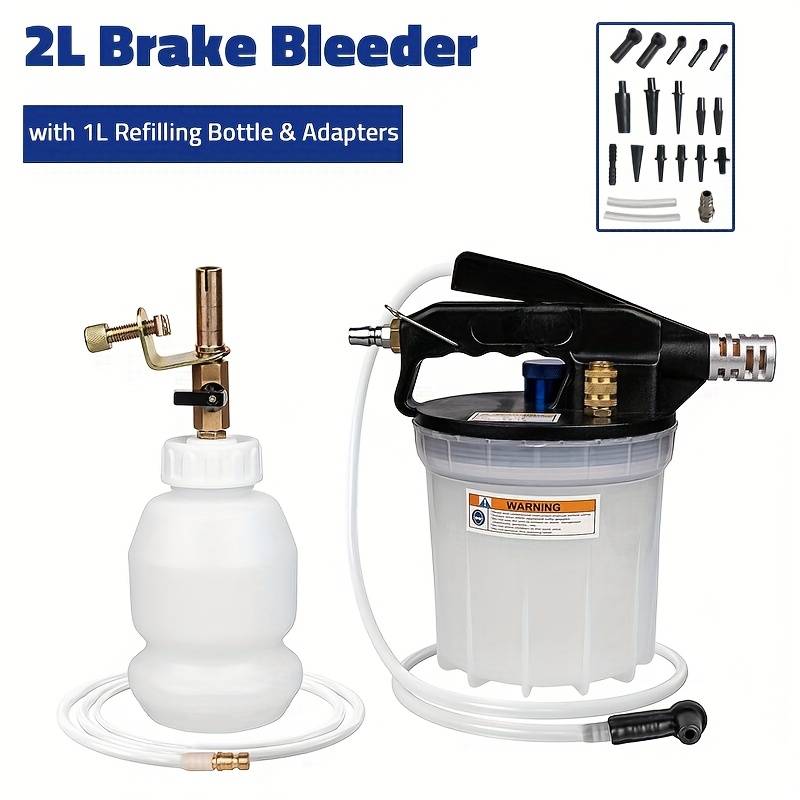 2L Vacuum Brake Bleeder Kit - One Person Pneumatic Brake Fluid Extractor With Refill Bottle