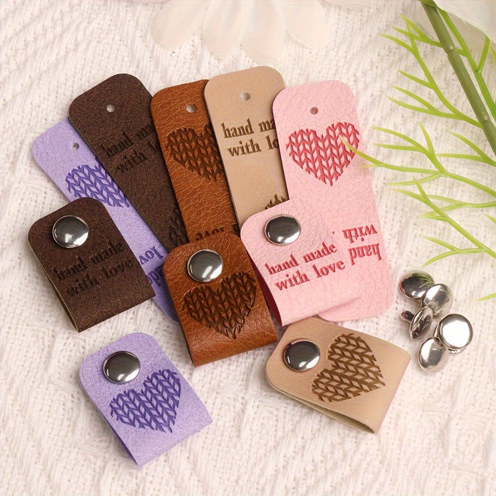 Image of 40pcs Faux Leather Tags With Rivets For Crafts, Crochet Knitting Sewing Labels For Beanies, Bags & More