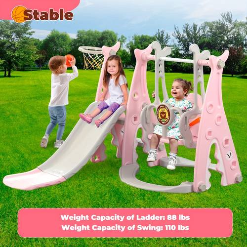 toddlers slide and swing set 4in 1 kids freestanding climber slide playset for boys girls with basketball hoop extra long slide playset