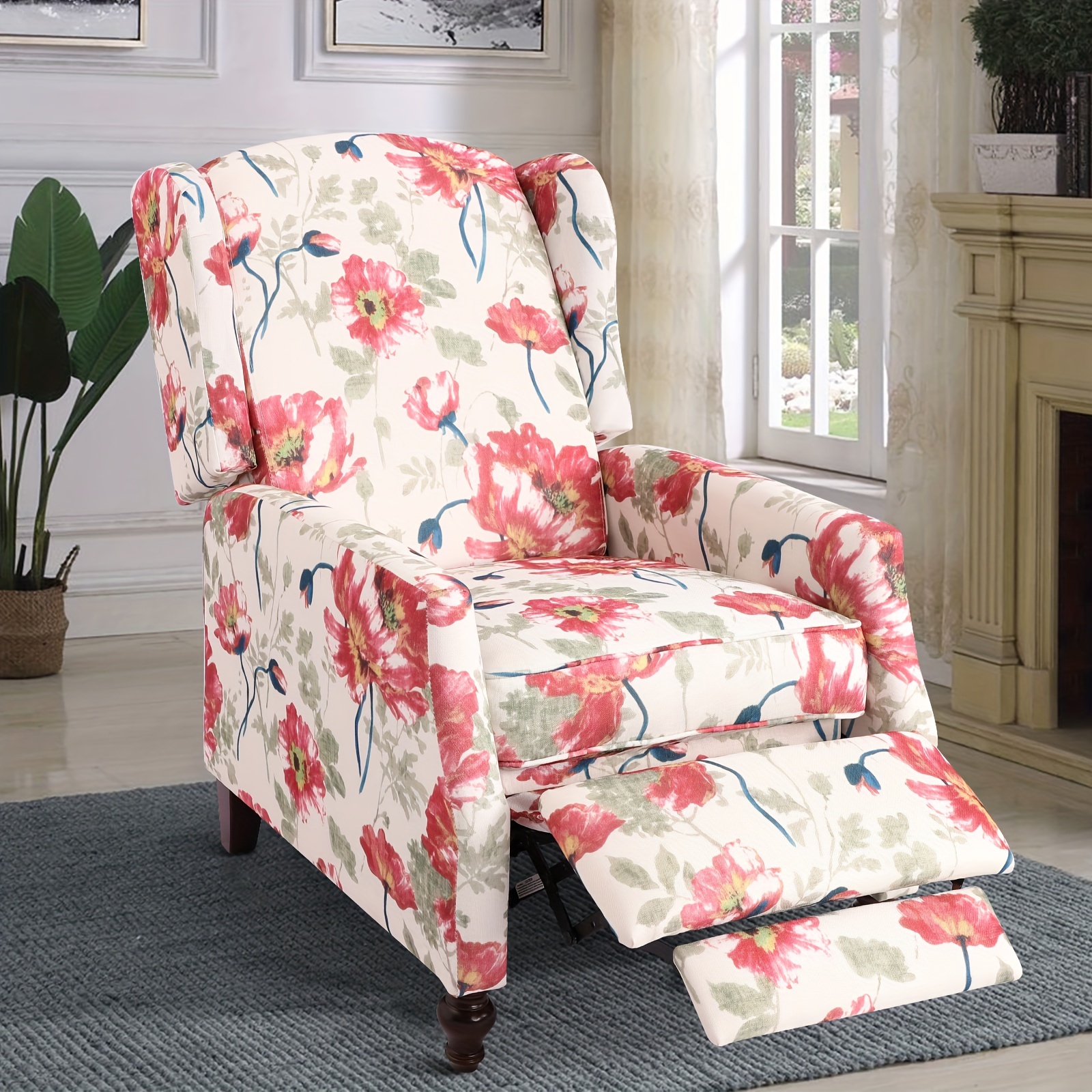 

Consofa Wingback Recliner Chair, Traditional Push Back Recliner With Padded Seat, Wingback Fabric Recliner Chair, Recliner Chair For Living Room