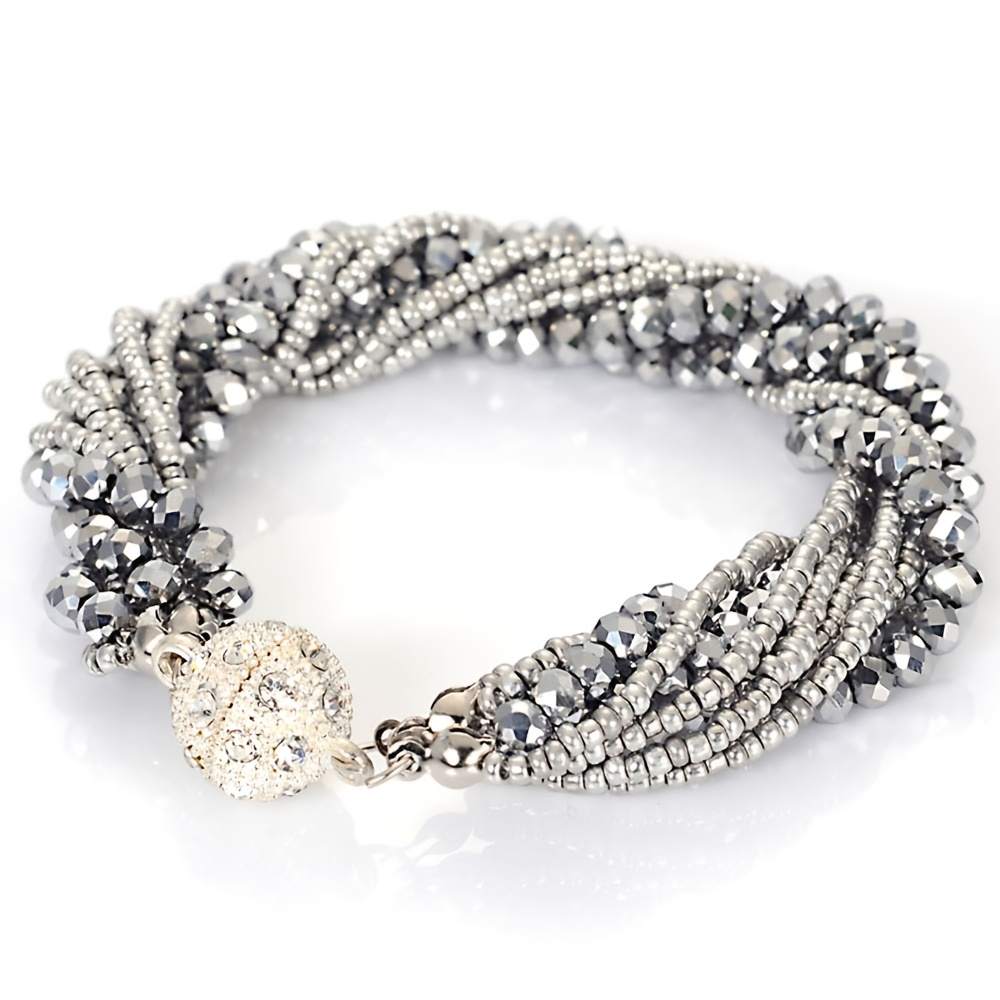 Image of Multiple Layers Strands Glass Seed Beads Rhinestones Ball Charm Women Fashion Bracelets Summer Jewelry Gifts