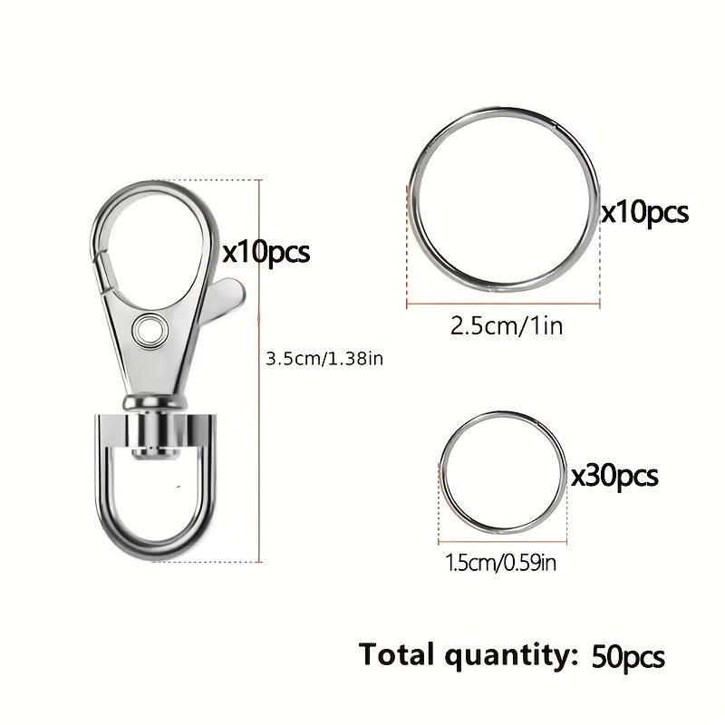 TEMU Lot de 50 crochets porte-clés avec anneaux, kit de fabrication de bijoux DIY, inclut 10 fermoirs mousquetons en métal et 40 anneaux individuels,