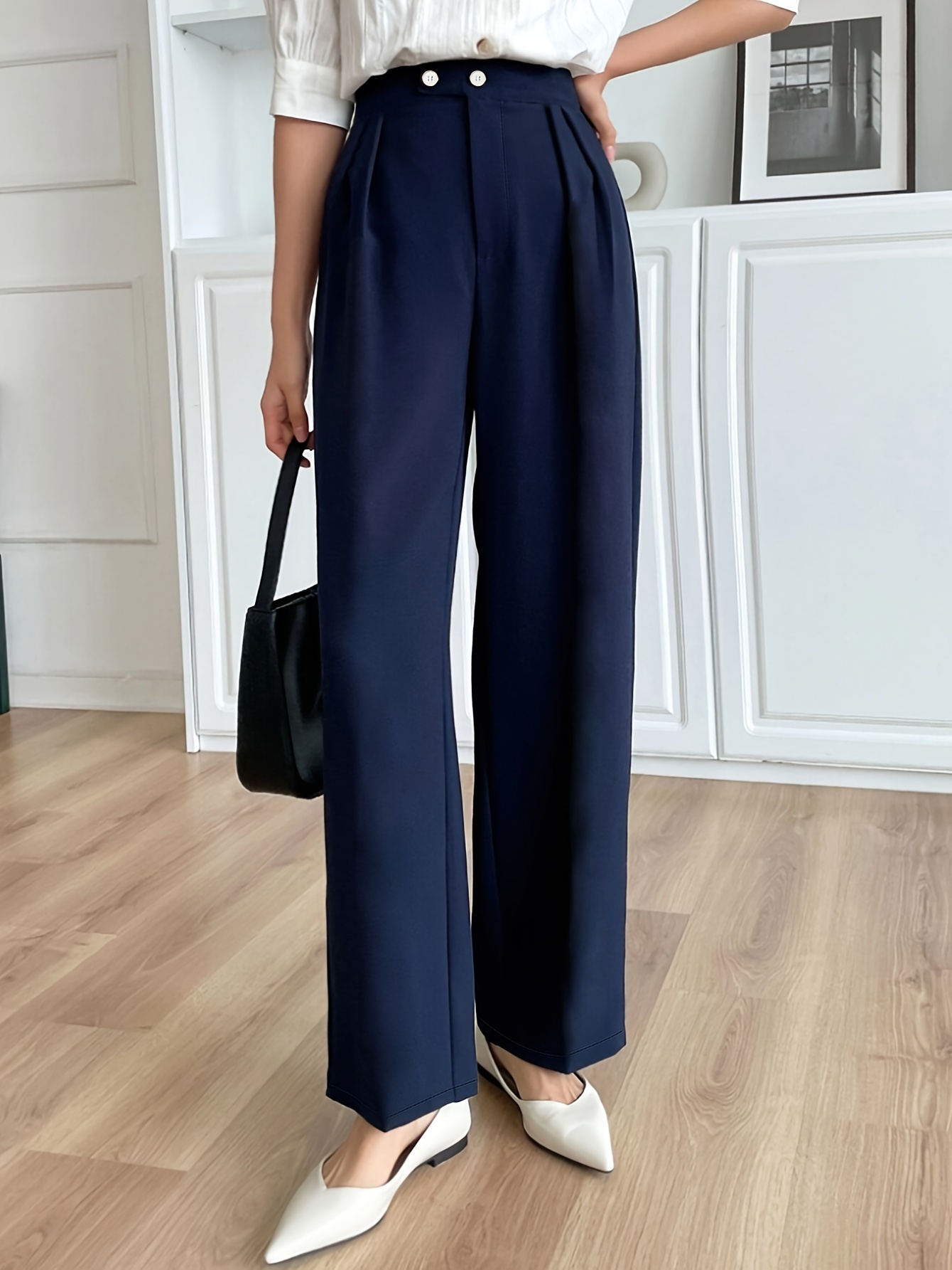 Women's Wide-leg Long Length Solid Pants, Elegant & Stylish Pants For  Office & Work, Women's Clothing