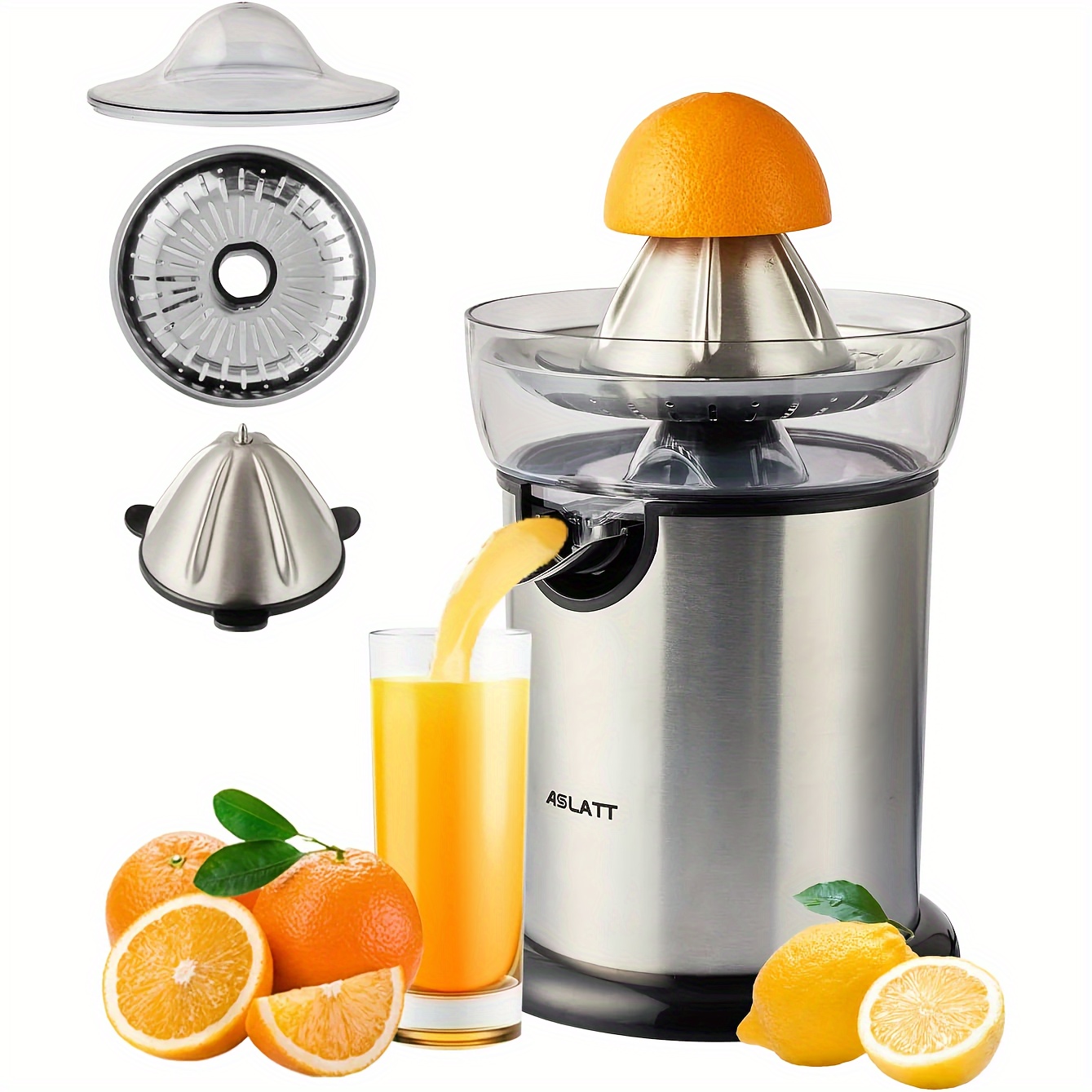 

Electric Citrus Juicer For Oranges And Lemons, For Lime, Grapefruit, And Orange Electric Juicer, Silvery, Stainless Steel, Detachable