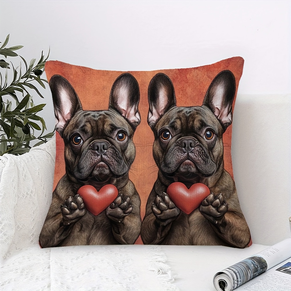 1pc french bulldog hearts high spring themed pillow cover 18x18 inch with 2  sided printing for living room insert not included no embroidery or fringes ideal for seasonal refresh and easter   yl32663