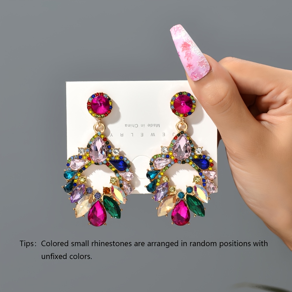 [random Color Placement] Women's Luxury Geometric Alloy Pendant High Quality Wedding Jewelry Gift Colorful Glass Earrings 2023