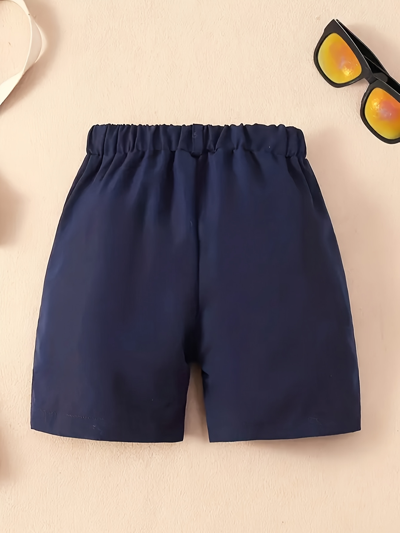 boys' navy blue elastic waist casual shorts adjustable Temu