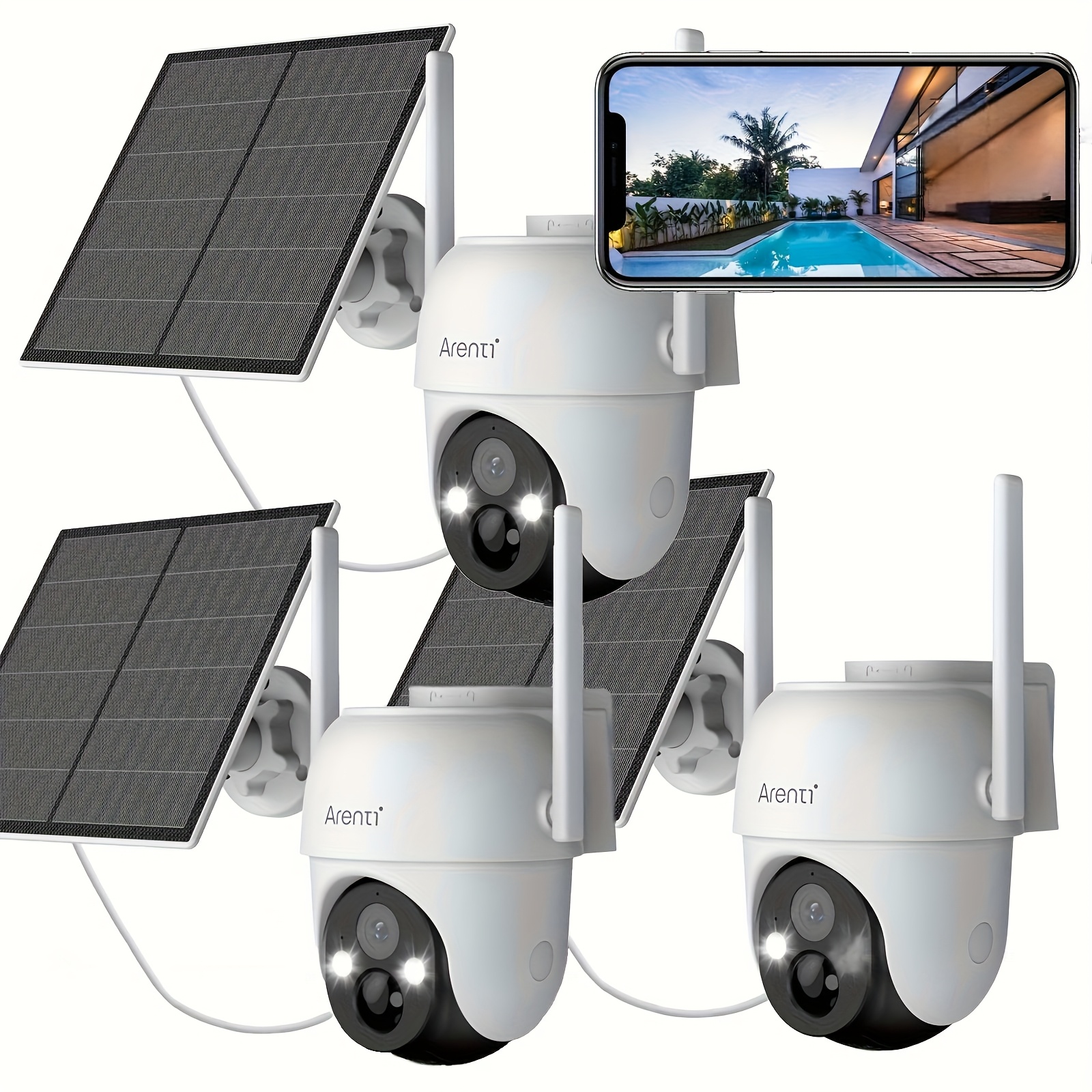 TEMU Arenti 3pcs 3mp Solar Security Cameras Wireless Outdoor, Cameras For Home Security, Outdoor Wireless Security Cameras Waterproof, 355° Panoramic
