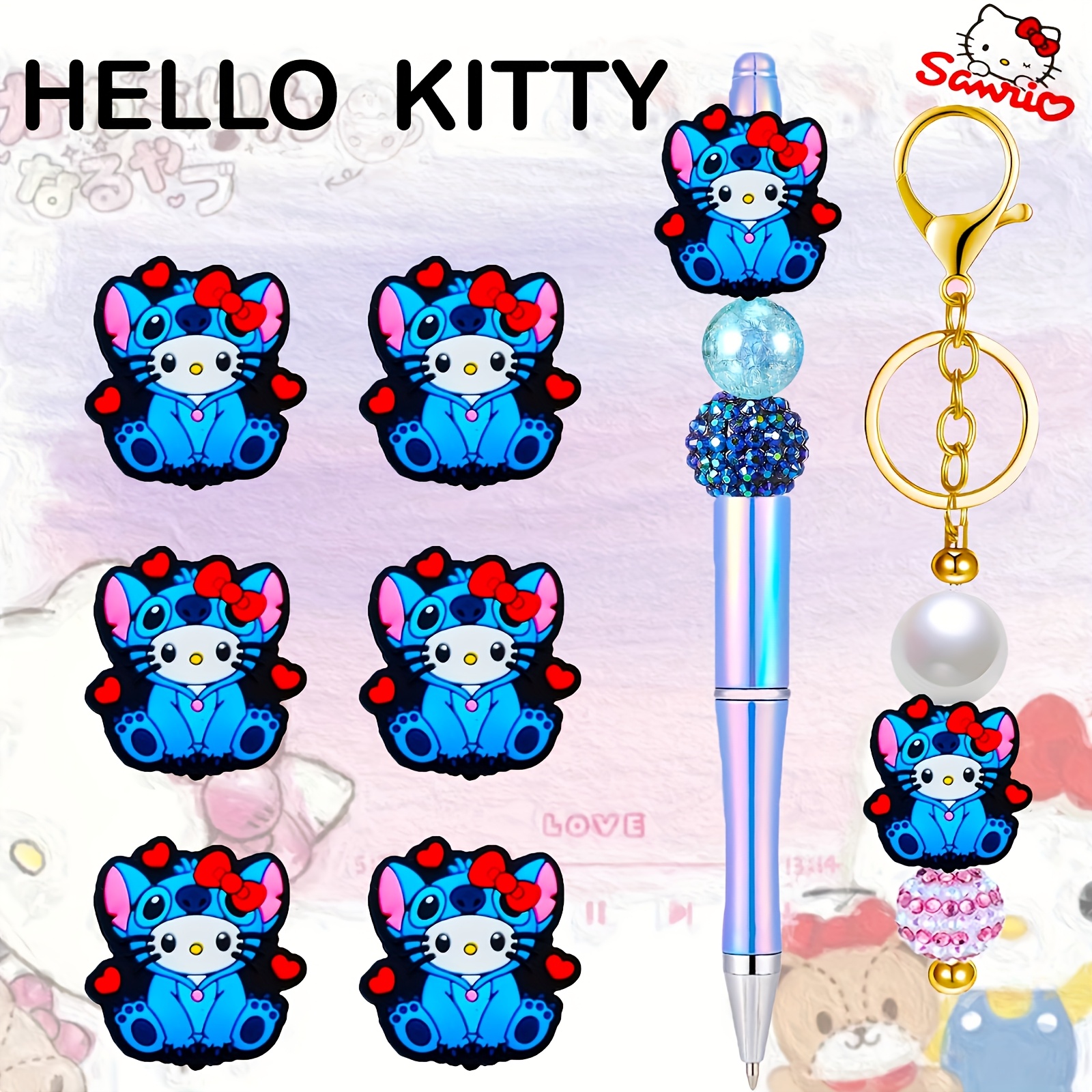 

6pcs Sanrio Hello Kitty Double-sided Print Silicone Beads For , Beading Pen, Keychain, Charm Decorations, And Crafts