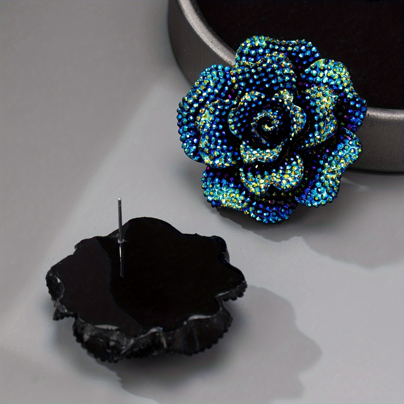 Vintage Style Rhinestone Camellia Flower Stud Earrings