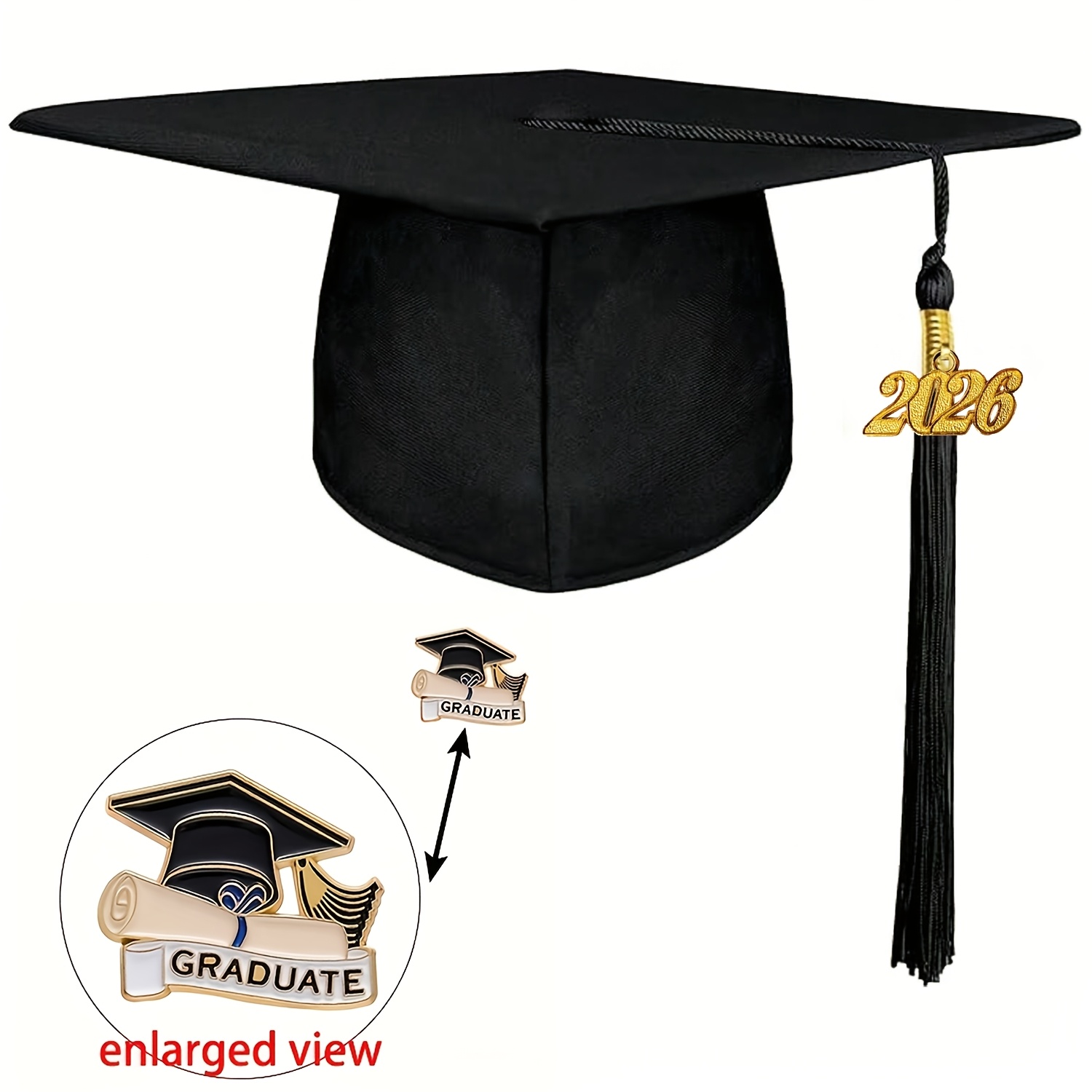 TEMU de remise de diplôme en tissu noir avec pompon - Parfaite pour les finissants du lycée et de l', piles, plumes - Parfaite pour Halloween et Noël