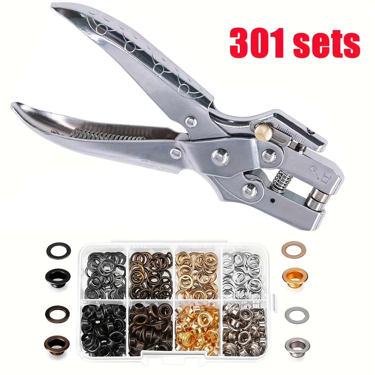 

301 Sets 3/16 Inch Grommet Tool Kit Grommet Eyelet Plier Set Eyelet Hole Punch Pliers Grommet Hand Press Pliers With 200pcs Of Grommets Eyelets For Shoes Clothes Bags Craft Supplies