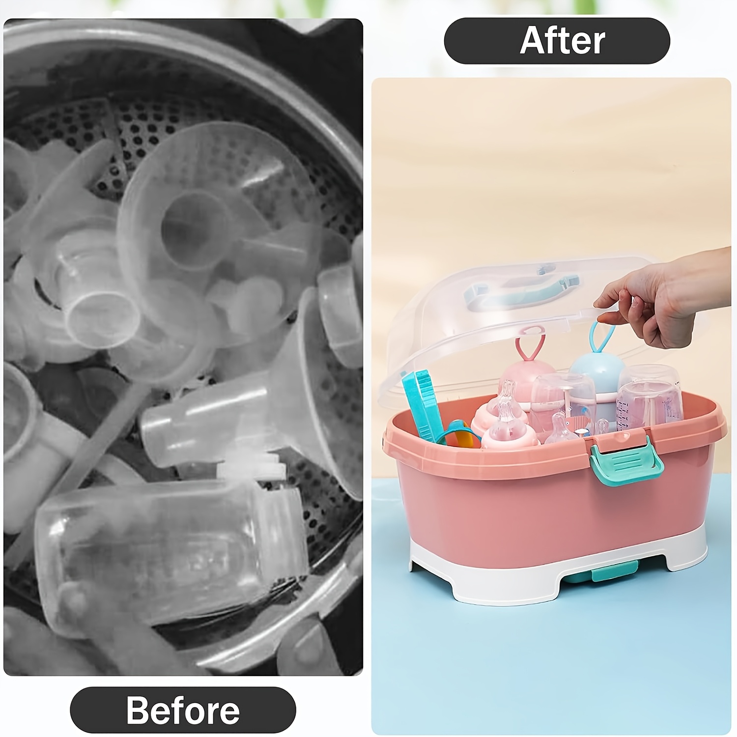 Portable Large Capacity Bottle Holder with Lid, Dustproof and Utensil Storage Drying Rack for Home Kitchen Travel Outdoor Use