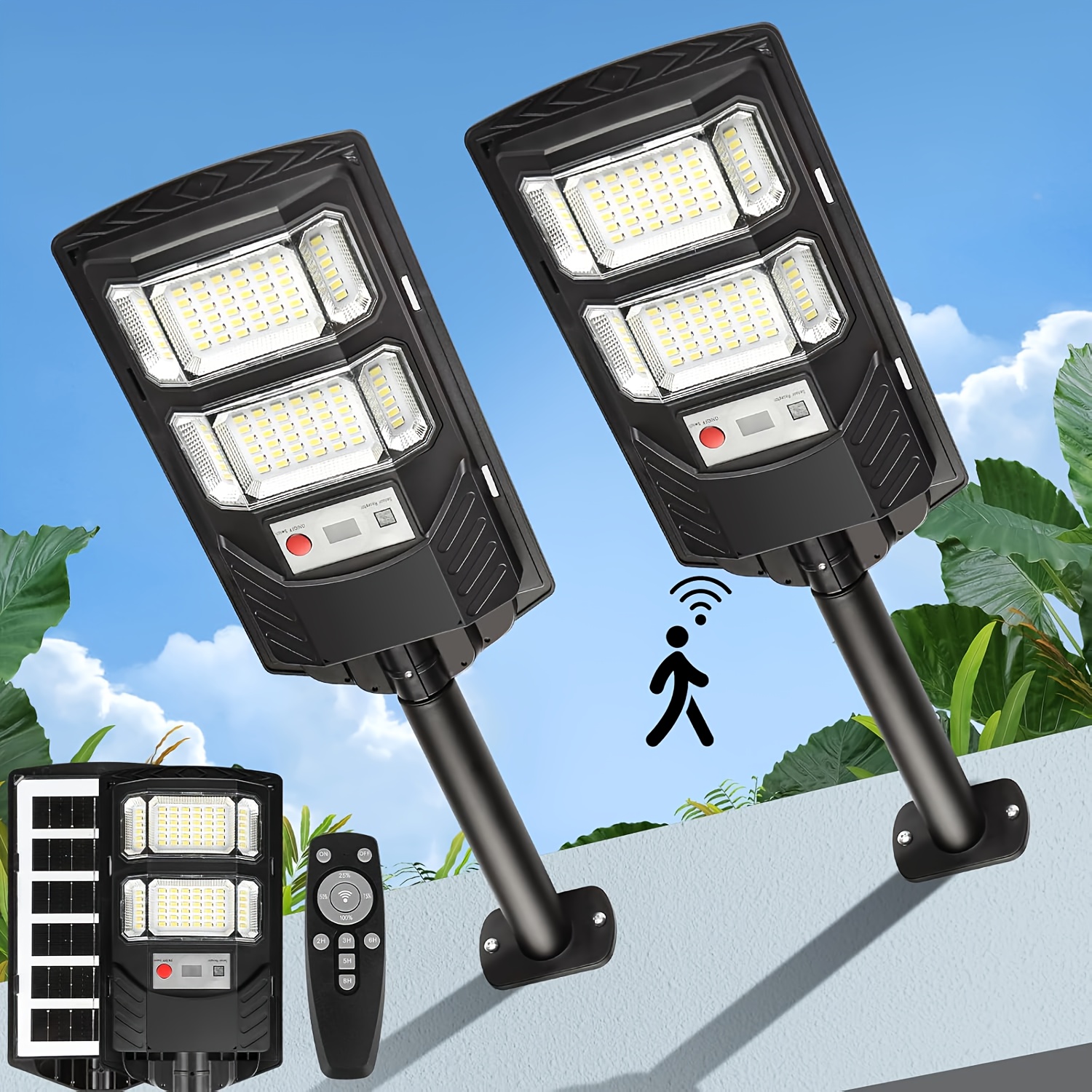 TEMU 4 Packs/2 Packs Of Solar-powered Street Lamps, 400 Led Light Bulbs, 6500k, Ip65 Waterproof, Solar-powered Floodlights With Remote Control,