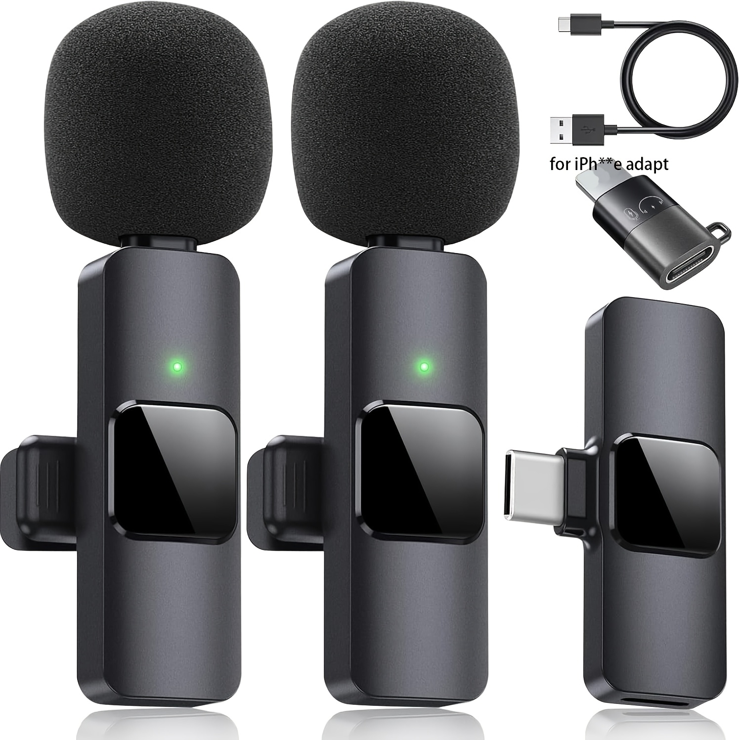 TEMU Wireless Lavalier Microphone For Iphone And , Dual With Adapter For All Devices, Clip-on Microphone For Vlogging, Live Streaming, Interviews,